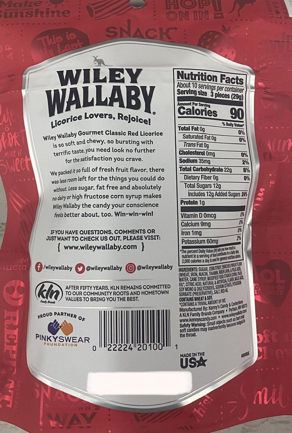 Wiley Wallaby Soft & Chewy Classic Red STRAWBERRY Australian Licorice 10 Oz Bag