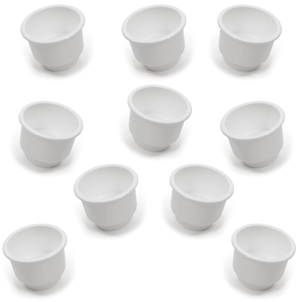 Red Hound Auto 10 Cup Holders Plastic Pocket Recessed Insert Universal with Drain for Boat RV Car Truck Marine Pontoon Motorhome Camper Drop In White 3-1/2 Inch I.D. & 4-1/8 Inch O.D.