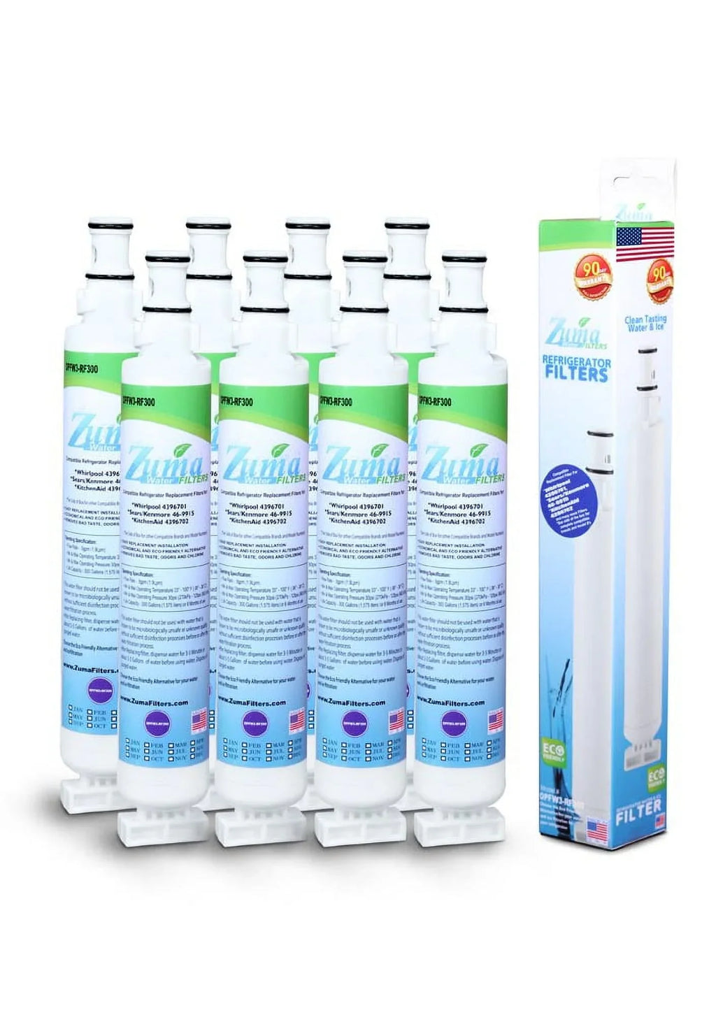 ZUMA Brand , Fluid and Ice Filter , Model # OPFW3-RF300 , Compatible with Whirlpool® RWF1021 - 8 Pack - Made in U.S.A.