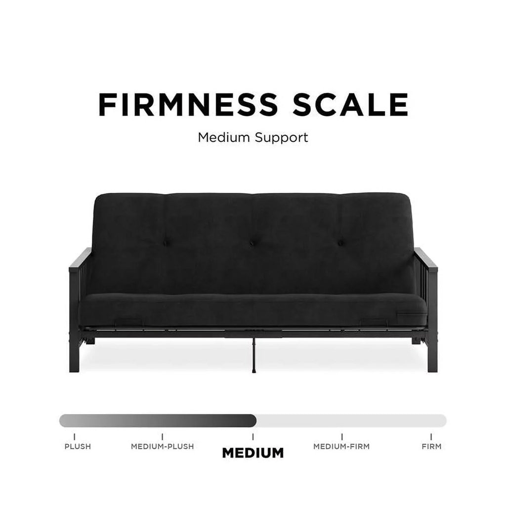 DHP Tallie Full Metal Arm Futon with 6" Thermobonded Black Microfiber Mattress
