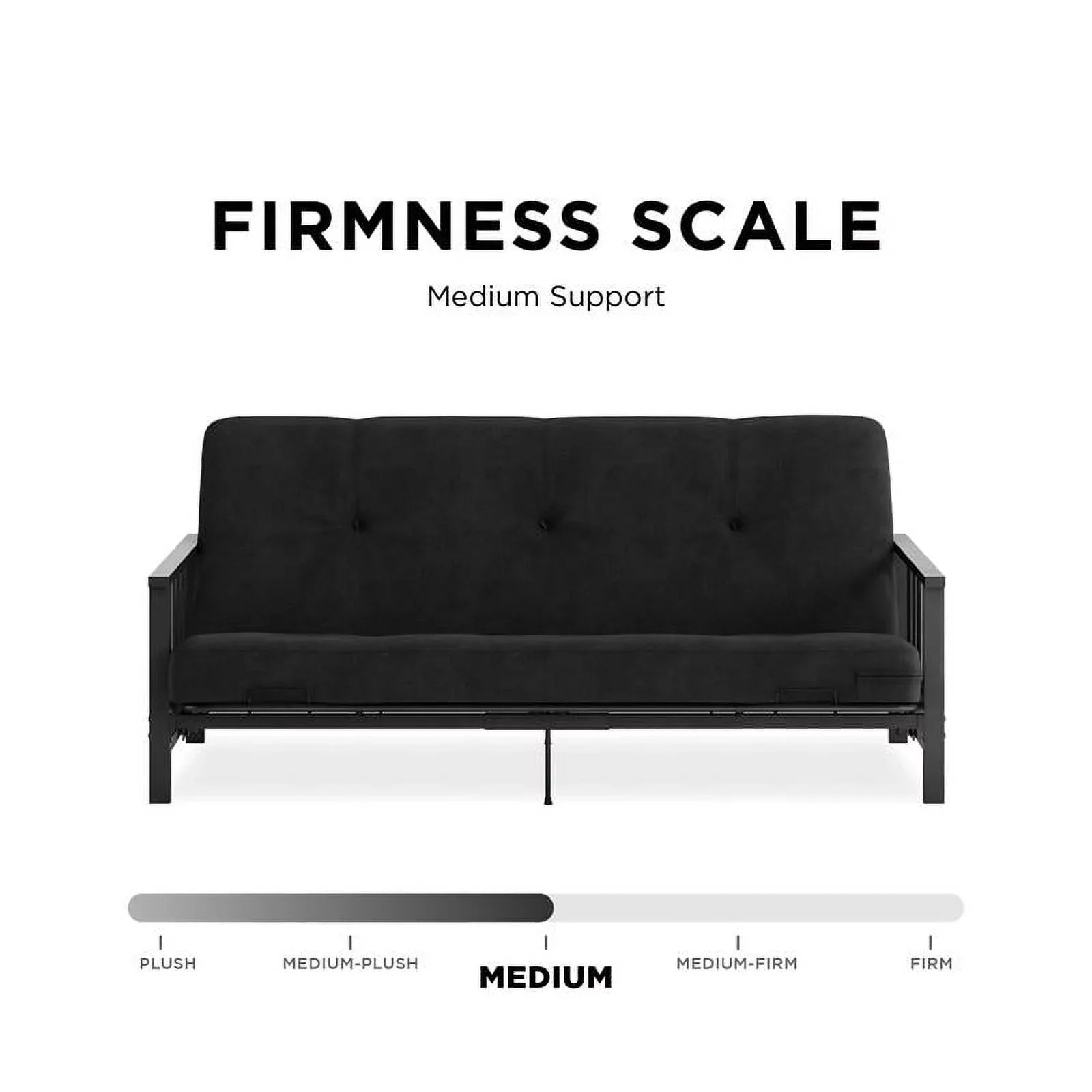DHP Tallie Full Metal Arm Futon with 6" Thermobonded Black Microfiber Mattress