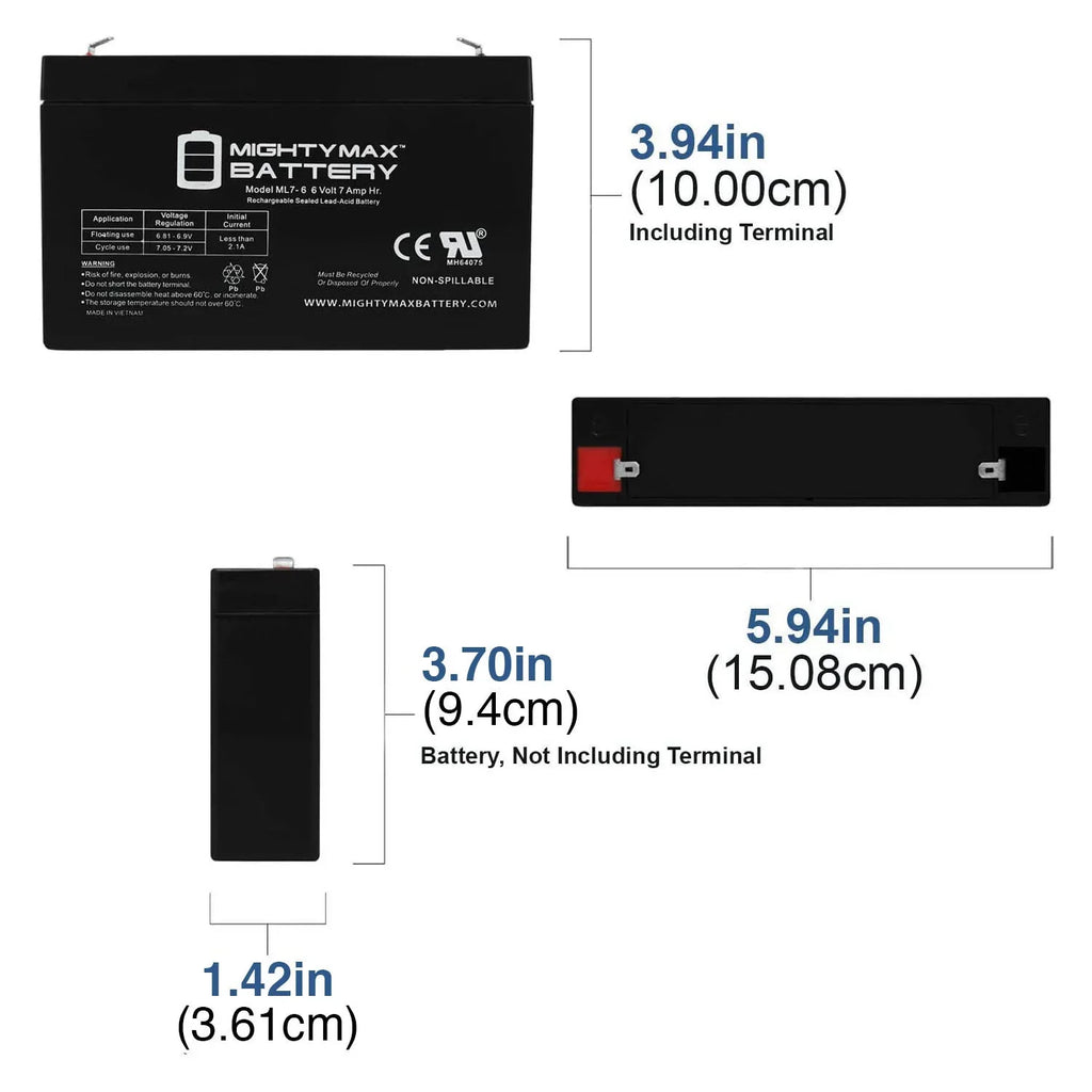 6V 7Ah SLA Battery for Mini Motos F1 Go-Kart 12v MM-GB81A - 2 Pack
