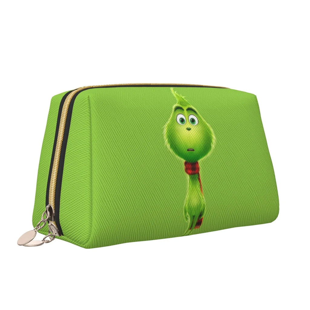 Cartoon Grinch Cosmetic Bag Makeup Organizer Leather Portable Pouch Gift Travel Toiletry Bag Storage Purse
