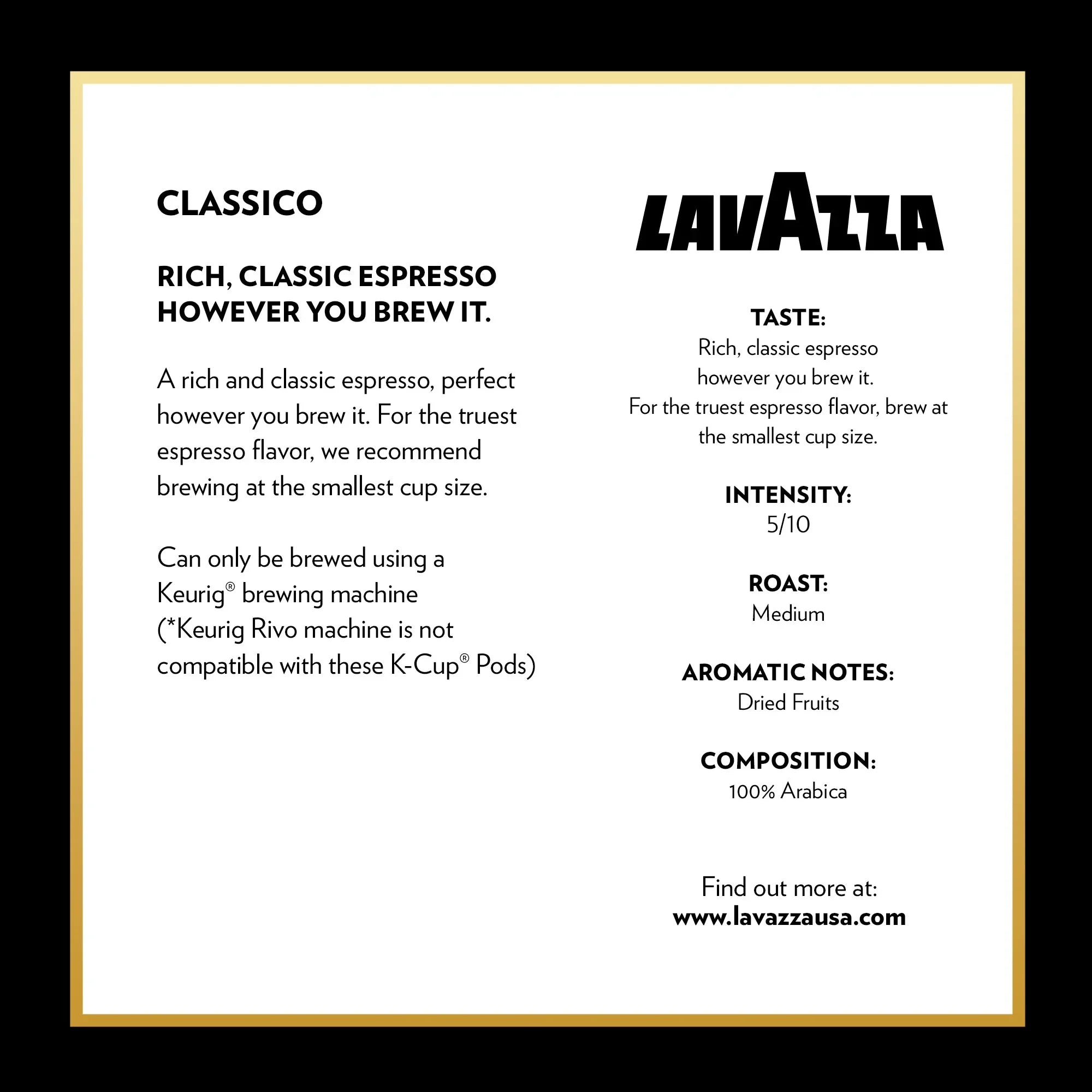 Lavazza Espresso Single-Serve Coffee K-Cups for Keurig Brewer, Medium Roast (Pack of 40)