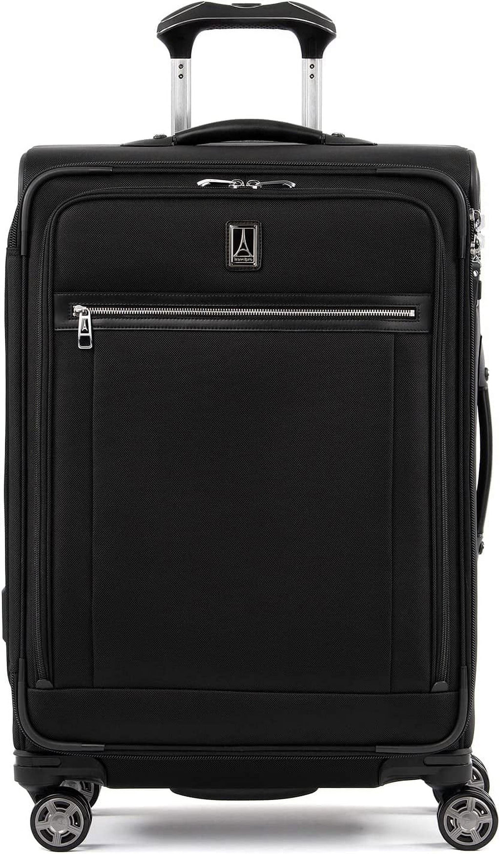 Travelpro Platinum Elite Softside Expandable Checked Luggage, 8 Wheel Spinner Suitcase, TSA Lock, Men and Women, Shadow Black, Checked Medium 25-Inch Checked-Medium 25-Inch Shadow Black
