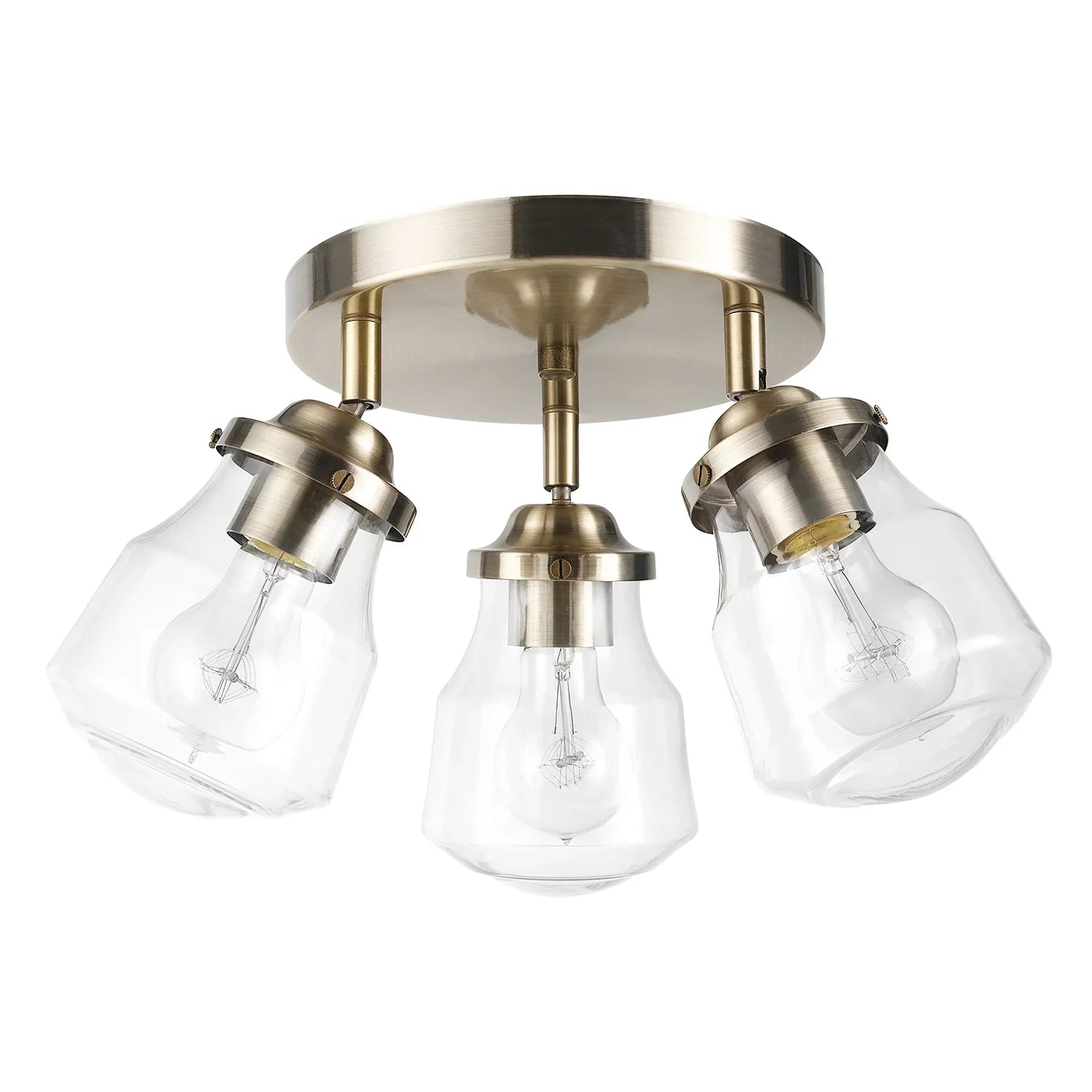 Globe Electric Gerard 3-Light Antique Brass Track Lighting Canopy Light with Clear Glass Shades, Bulbs Included, 59761