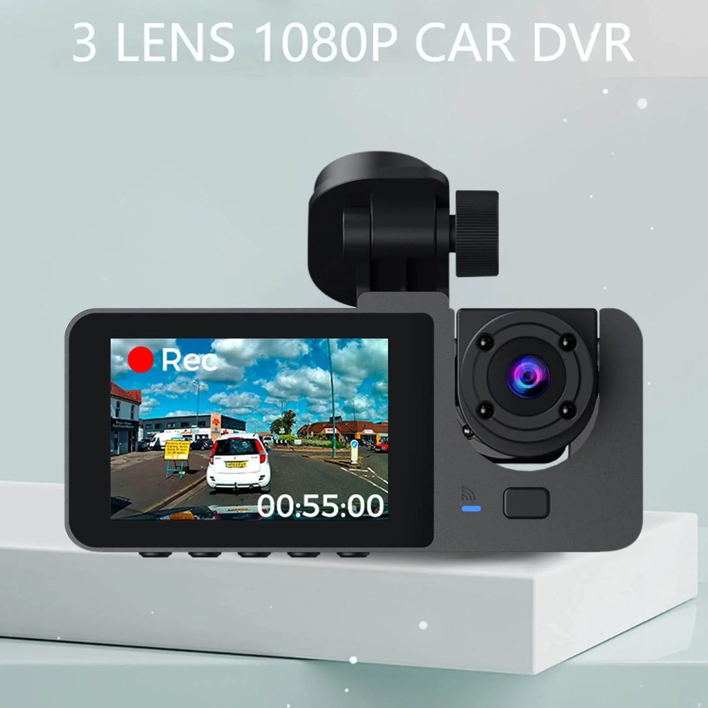 Dash Cam for Car, 1080P 3 Channel Front & Rear Inside Dash Camera, Super Night Vision, Parking Monitor, Loop Recording, with 32GB SD Card