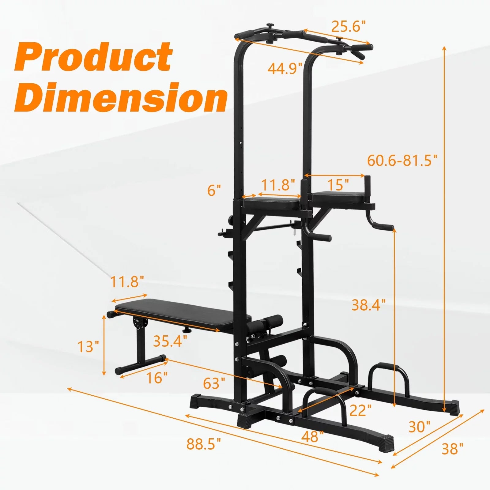 Power Tower Dip Station with Bench Pull Up Bar Stand Adjustable Height Heavy Duty Multi-Function Fitness Training Equipment for Home Office Gym,Steel