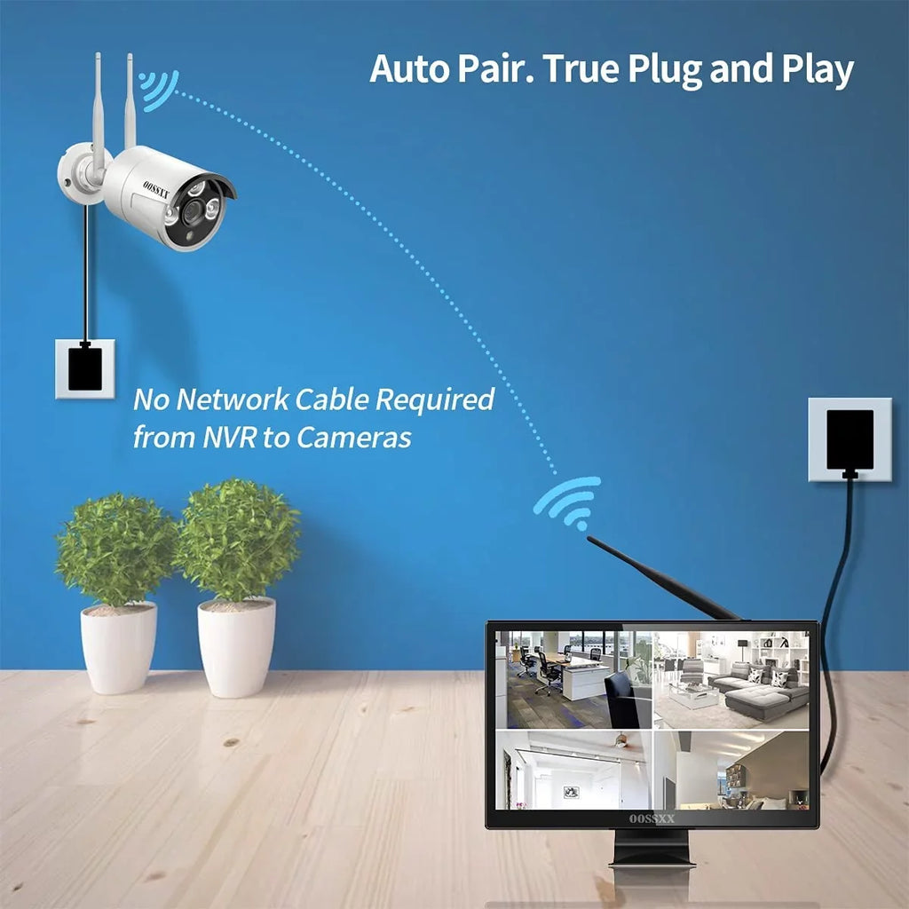 【8CH Expandable·Audio】 All in One Monitor Wireless Security Camera System,Home Surveillance Video Camera Kits with 10" HD Monitor Outdoor/Indoor CCTV WiFi Cameras,1TB HDD, Fluid View