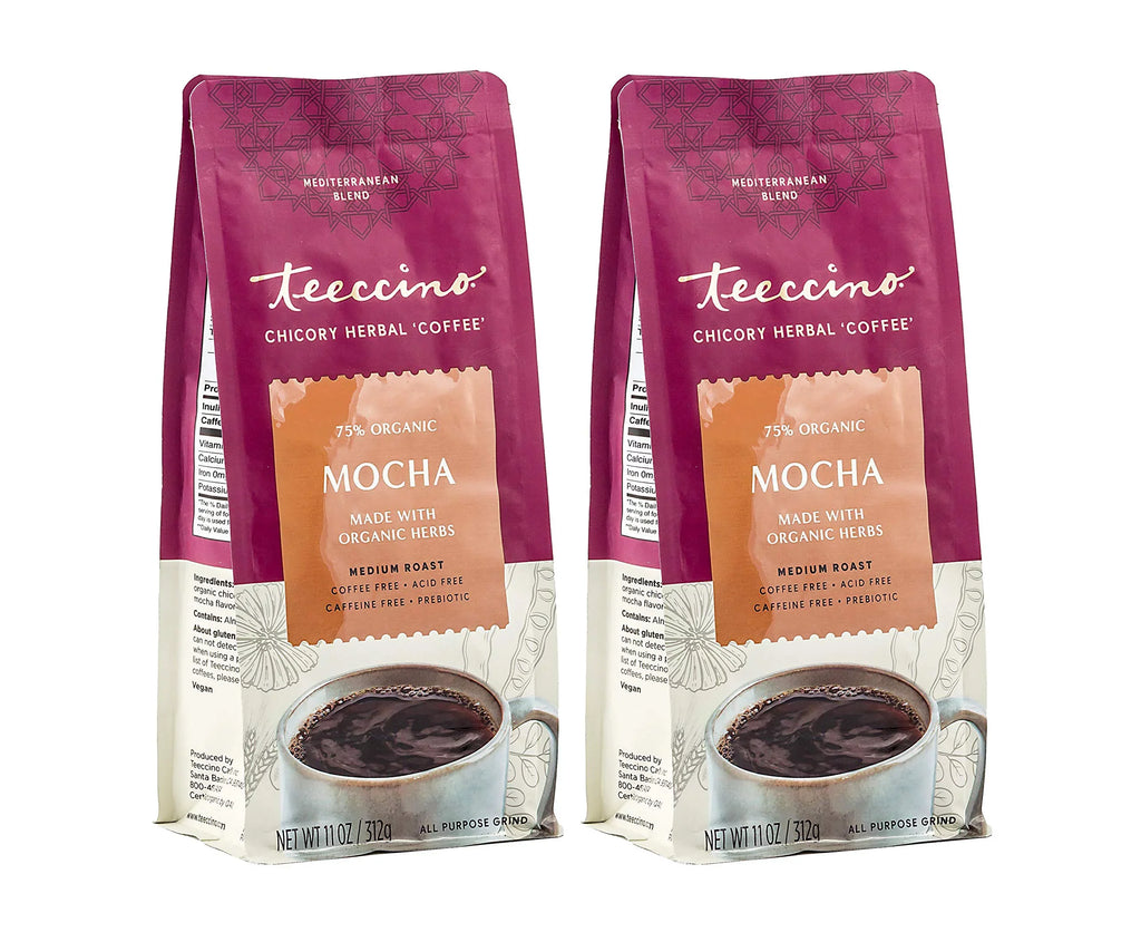 Teeccino Mocha Chicory Herbal Coffee Medium Roast Ground, 11 ounce (Pack of 6)