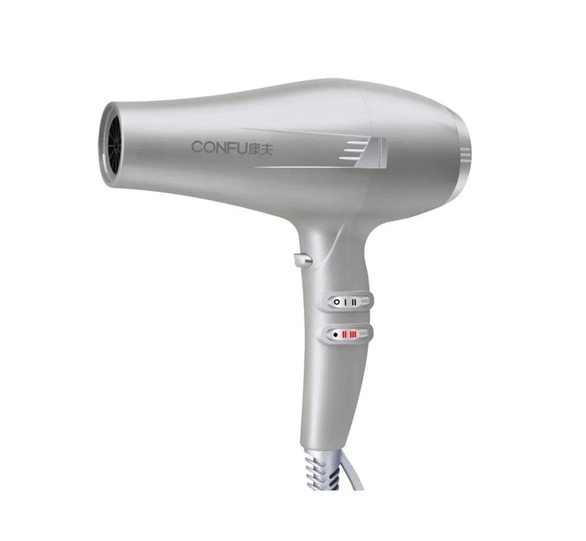 CONFU hot and cold air Hair Dryer, 2000W High Power Dryer, Quiet high wind professional hair stylist Dryer, Cool Shot Button, 3 Heat and 2 Speed Settings, Ionic Function for Shinier Results Silver