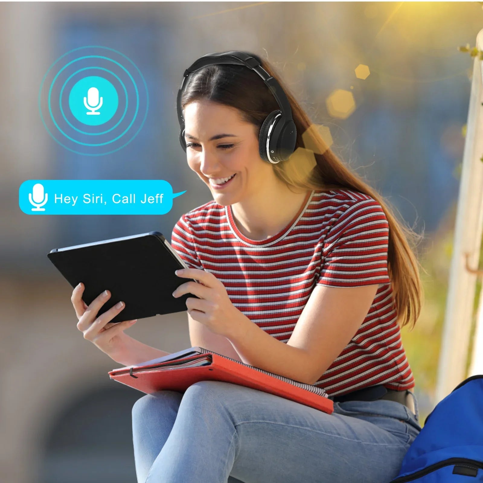 UrbanX UX35 Wireless Bluetooth Stereo Earphones with High Resolution Audio, Deep Bass, Superior Comfort Over The Ear Headphones with Mic for HTC Wildfire E2 Phone Call Support