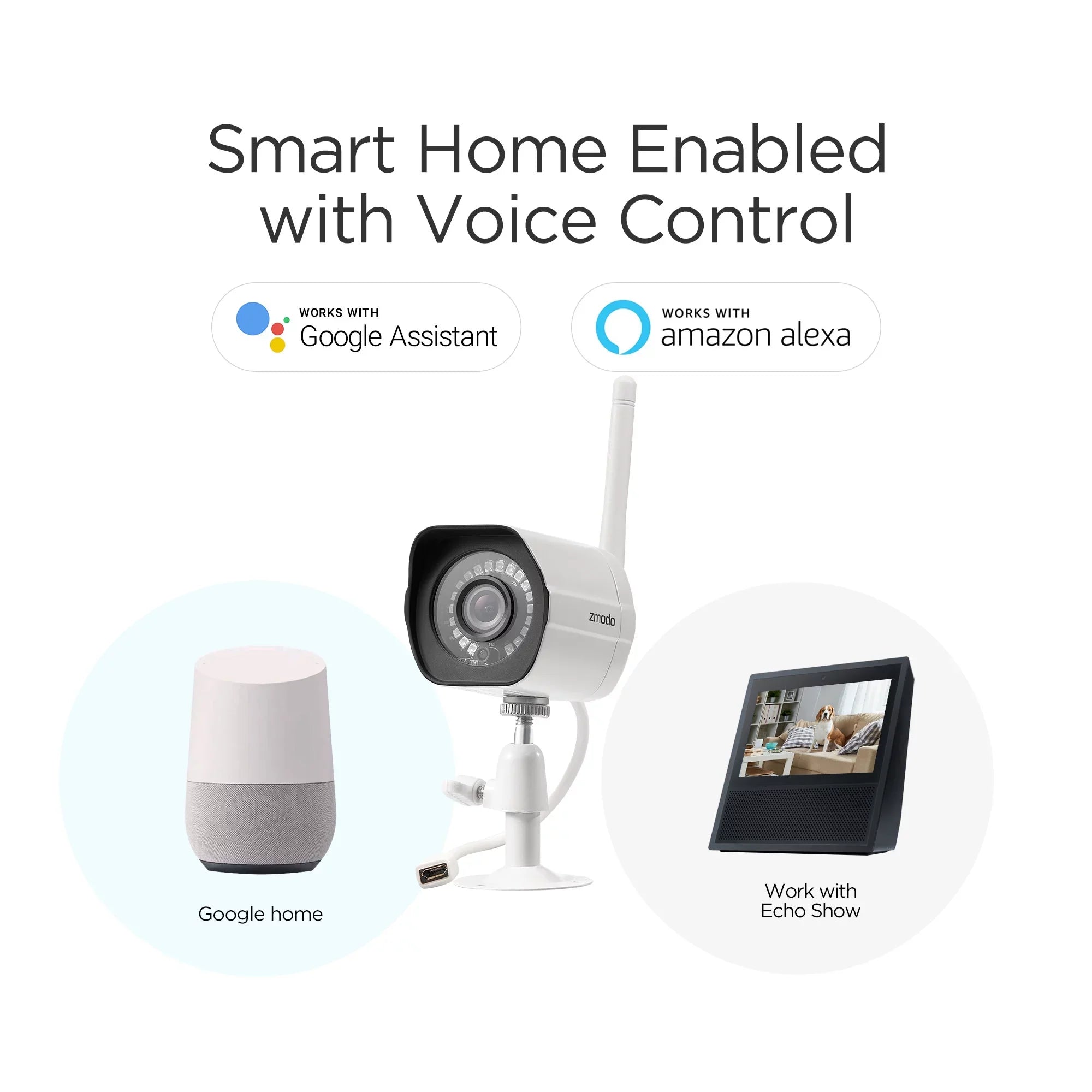 Zmodo Wireless WiFi Security Camera System (3 Pack) Smart Full HD Outdoor IP Cameras with Night Vision - Works with Google Assistant (Supports Only 2.4Ghz WiFi)