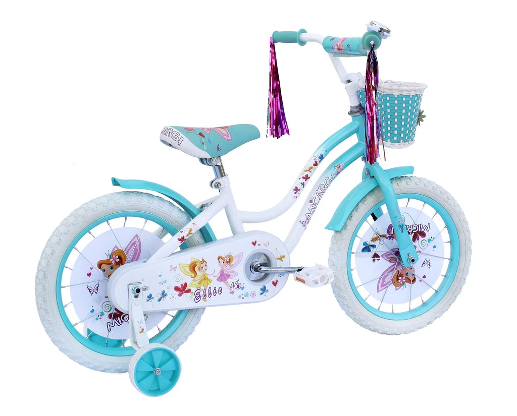 USToyOutlet 16" Cruiser Steel Frame Bicycle Coaster Brake One Piece Crank, White Full cover Chain Guard, Baby Blue Basket, Fenders & Rims, White Tire Kid's Bike - White/Baby Blue