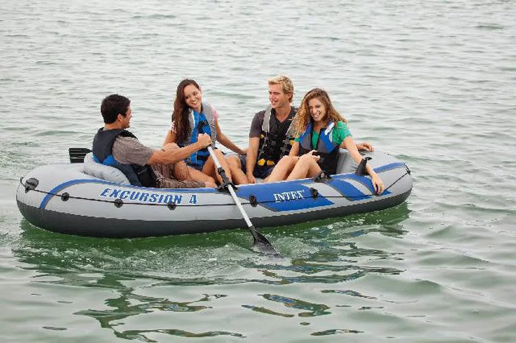 Intex Excursion Inflatable Rafting Fishing 4 Person Boat w/ Oars & Pump (2 Pack)