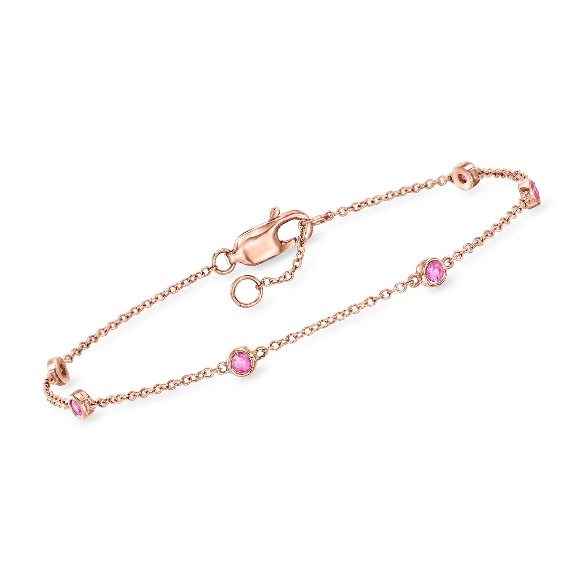RS Pure by Ross-Simons 0.20 ct. t.w. Pink Sapphire Station Bracelet in 14kt Rose Gold, Women's, Adult