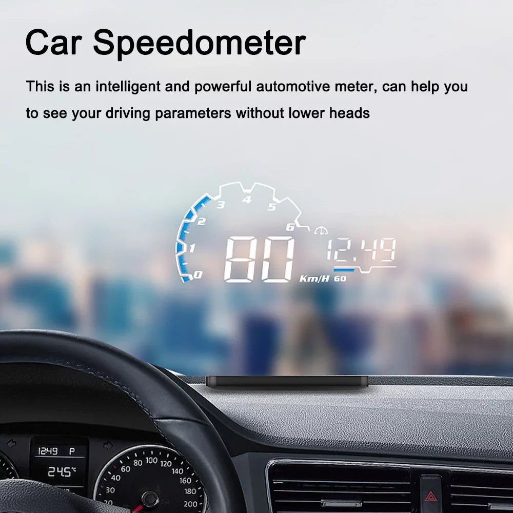 Apexeon Car Head Up Projector, Digital Speedometer Display with Voltage and Oil Consumption , Liquid Temperature Gauge, Total Driving Time ， Optimize Your Driving Functionality