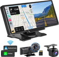 CAIHONG Portable Wireless Carplay Car Stereo with 2.5K Dash Cam - 9" HD IPS Display Android Auto, 1080p Backup Camera, Loop Recording, Bluetooth, GPS Navigation Head Unit, Car Radio Receiver