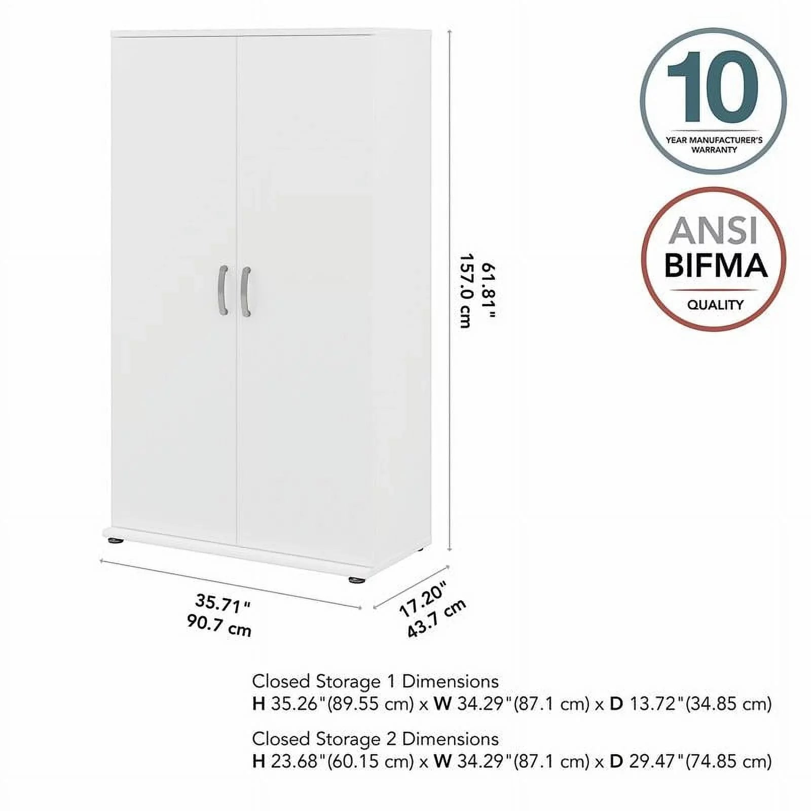 Pemberly Row Tall Garage Storage Cabinet in White - Engineered Wood