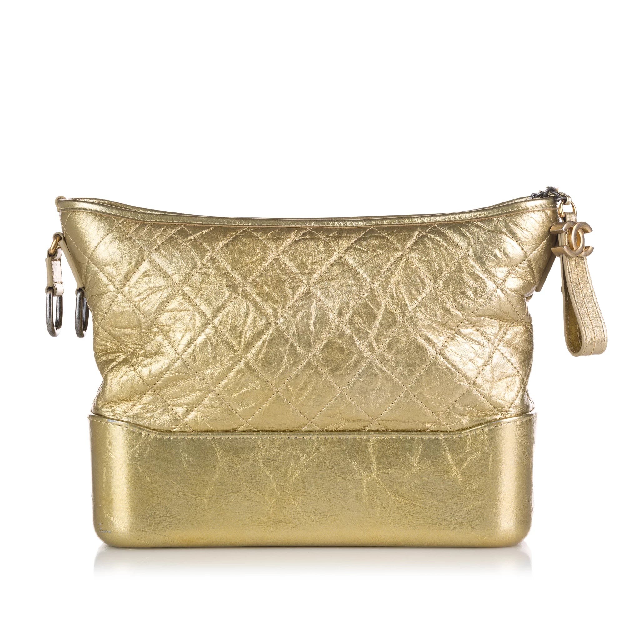 Pre-Owned Authenticated Chanel Medium Gabrielle Hobo Lambskin Leather Gold Shoulder Bag Unisex (Good)
