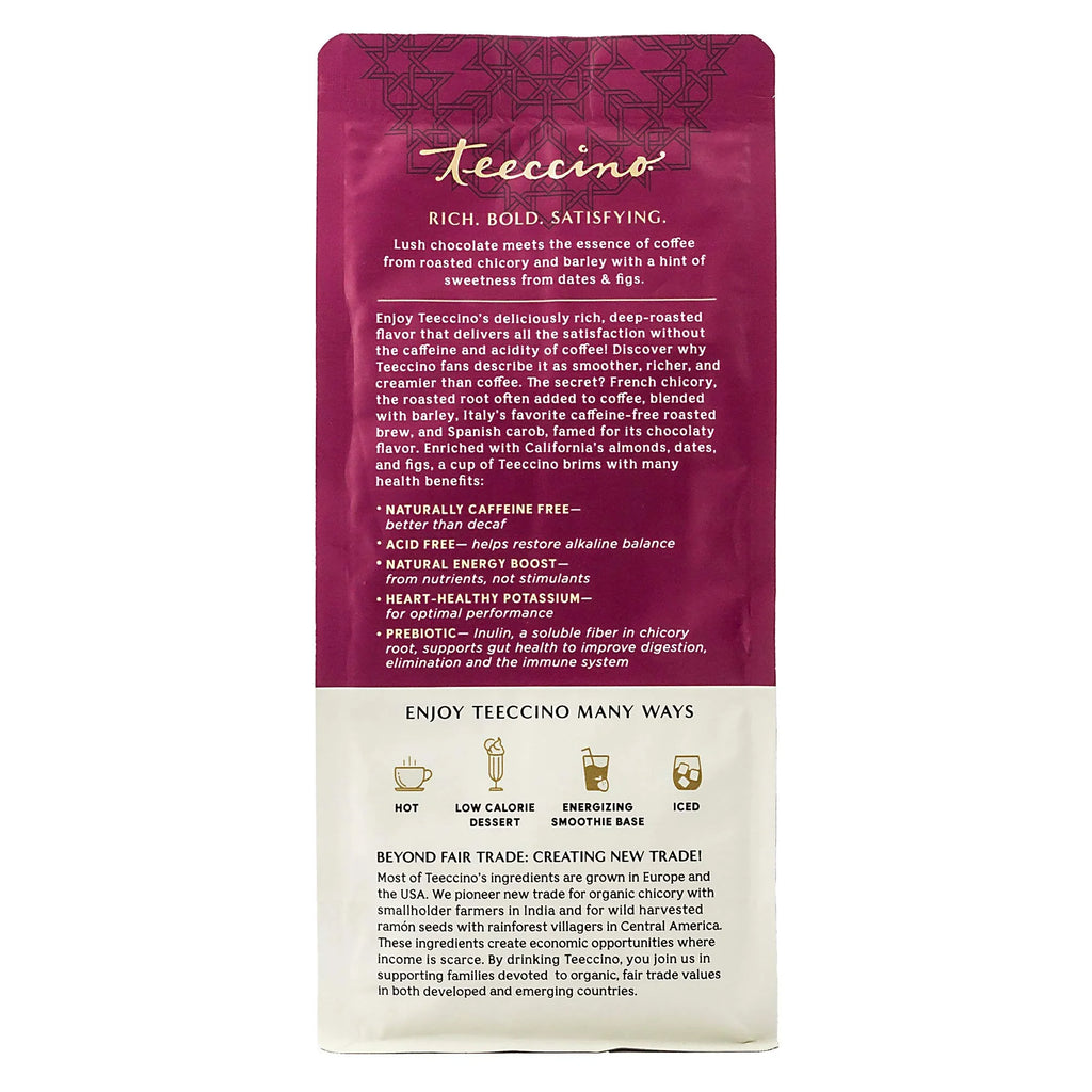 Teeccino Mocha Chicory Herbal Coffee Medium Roast Ground, 11 ounce (Pack of 6)