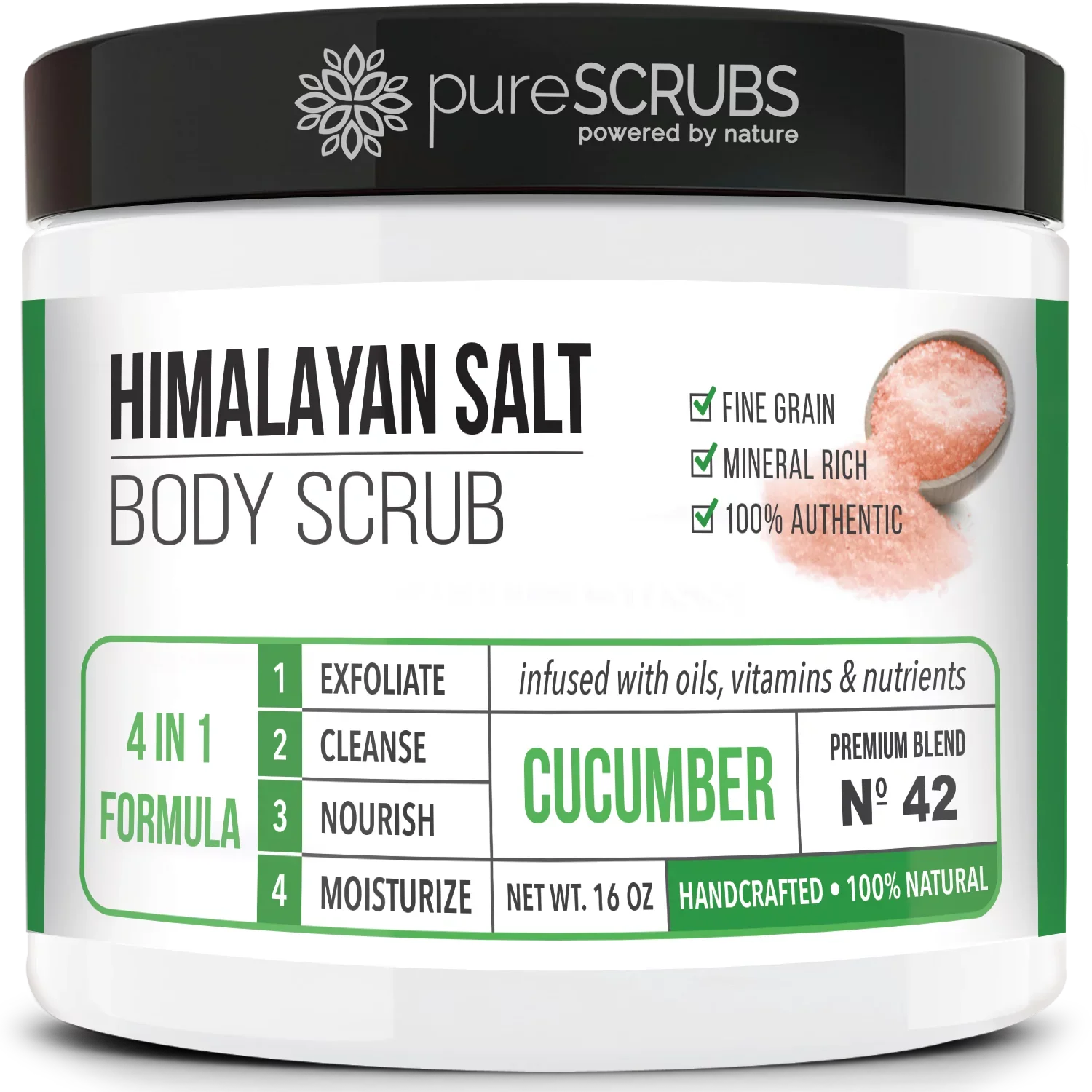 pureSCRUBS Premium Pink Himalayan Salt Body Scrub Set- Large 16oz CUCUMBER BODY SCRUB - Second-hand With Organic Essential Oils & Nutrients + FREE Wooden Spoon, Loofah & Mini Exfoliating Bar Soap