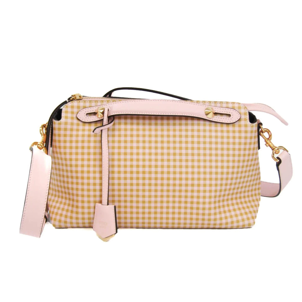 Pre-Owned Fendi By The Way Gingham Plaid 8BL146 Women's Leather Handbag,Shoulder Bag Beige,Light Pink,Yellow (Good)
