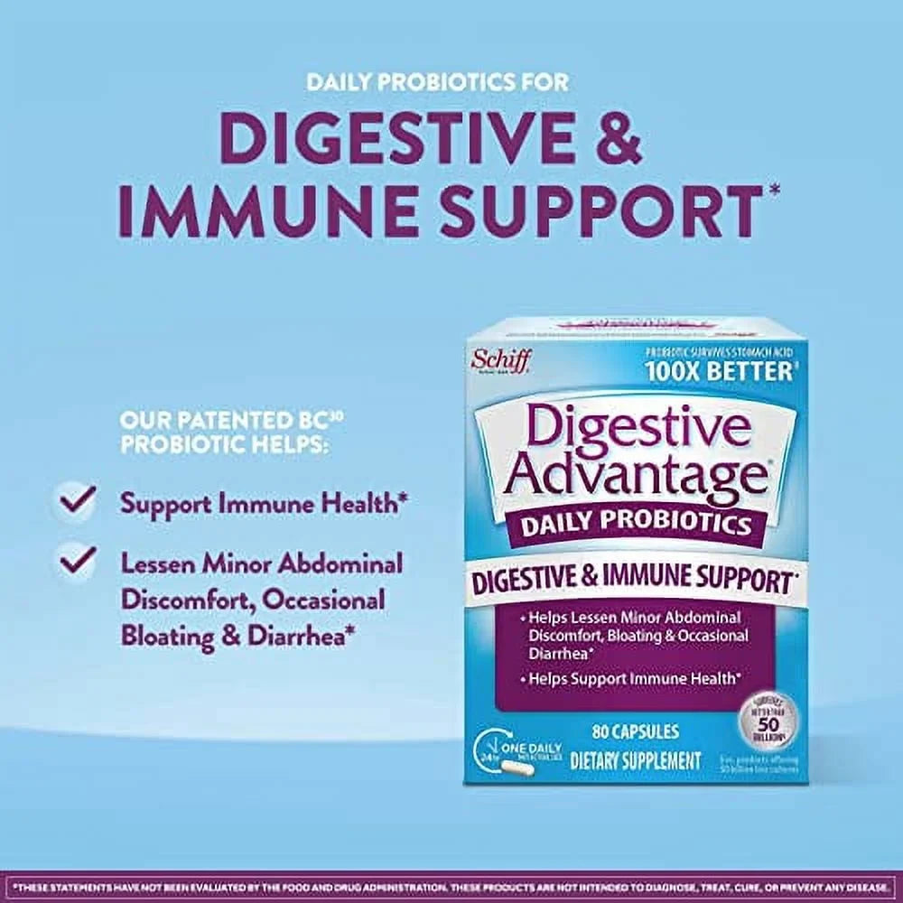 Daily Probiotic Capsules For Digestive Health & Gut Health, Digestive Advantage Probiotics For Men and Women (80 count box)
