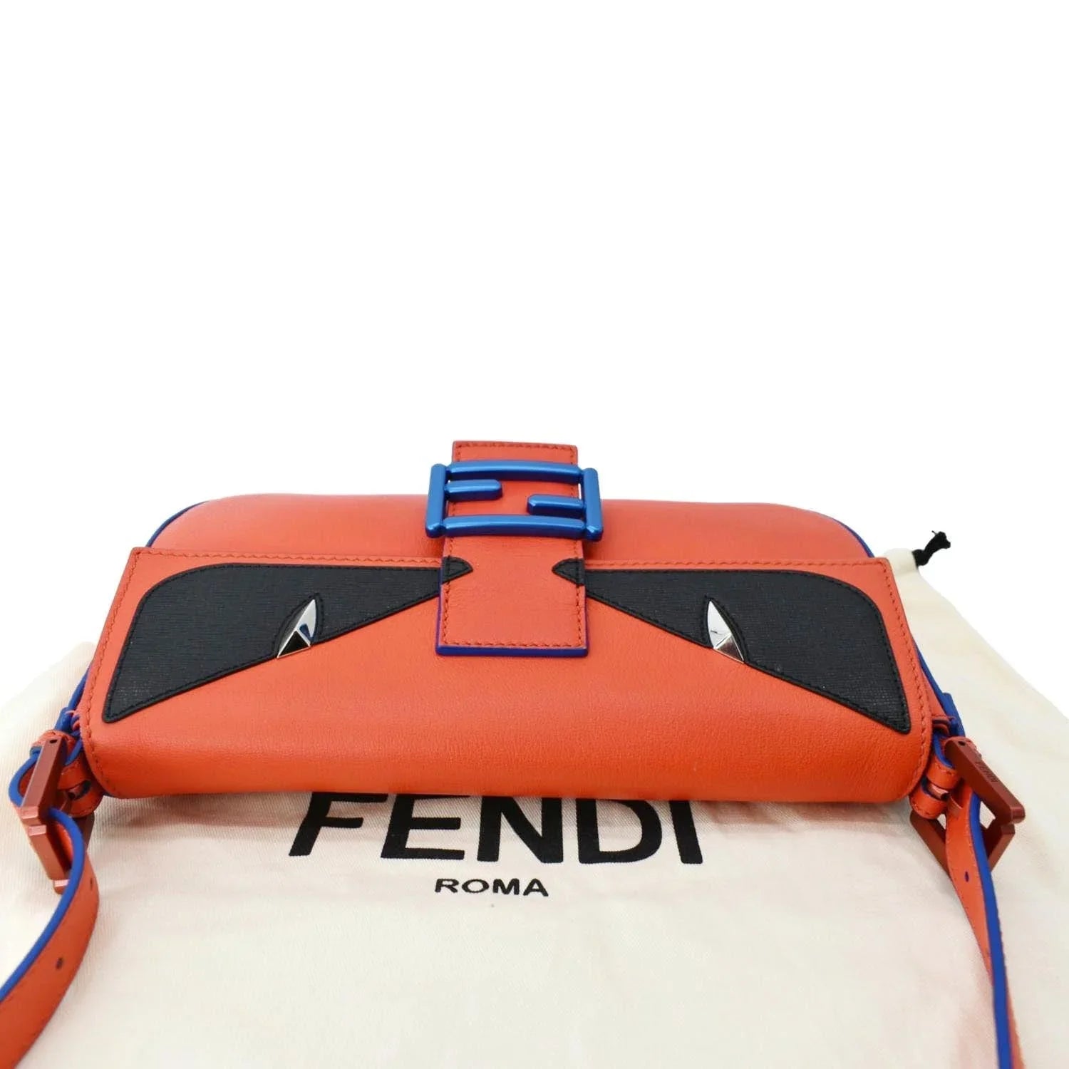 Pre-owned FENDI Monster Eye Baguette Calfskin Leather Crossbody Bag Orange