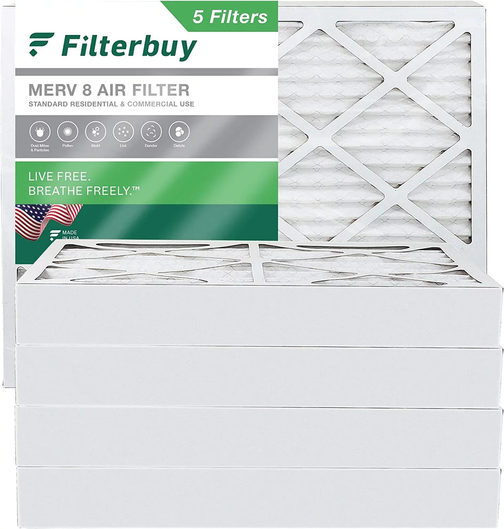 Filterbuy 12x18x4 MERV 8 Pleated HVAC AC Furnace Air Filters (5-Pack)