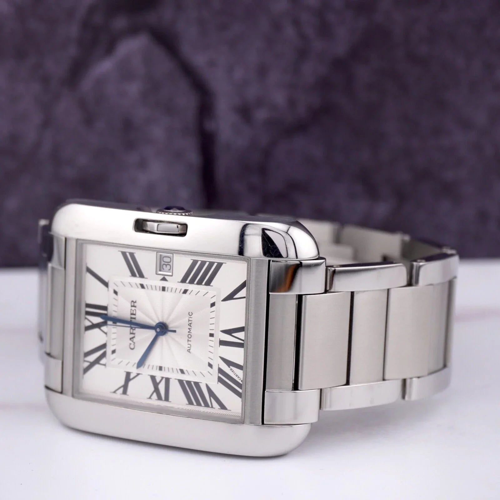 Cartier Tank Anglaise 37mm by 49mm Stainless Steel Mens Watch Silver Dial 3507