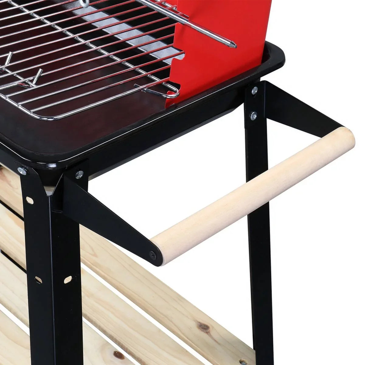 27 Inch Portable Charcoal Grill with Wheels for Outdoor Cooking Barbecue Camping BBQ Coal Grill Heavy Duty Square for Small Patio Backyard