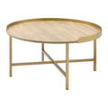 34 x 34 x 18 in. Mithea Coffee Table, Oak Table Top & Gold
