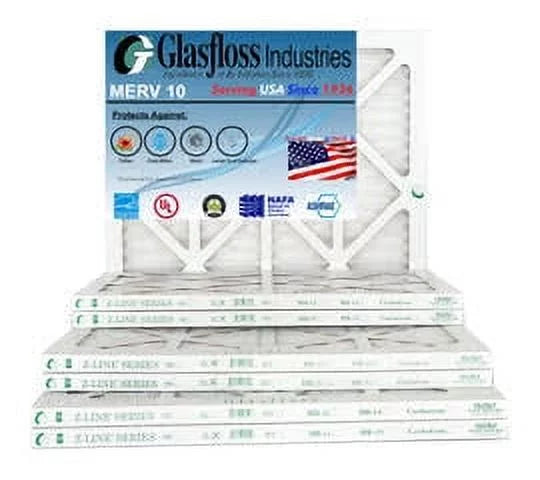 Glasfloss 15x20x1 - MERV 10 -Qty:6 - Furnace Air Filter - Made in USA (Actual Size: 14.5 x 19.5x7/8 inch)