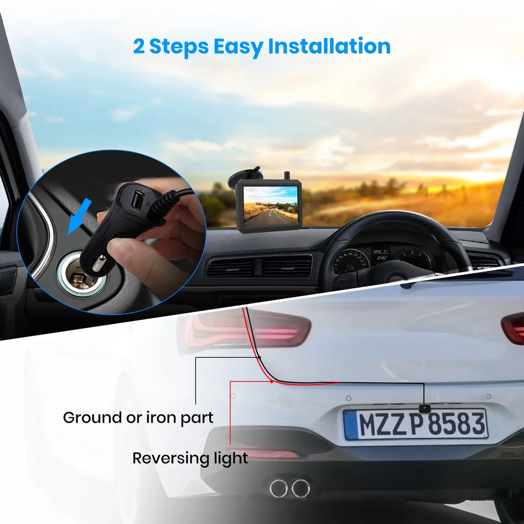Digital Wireless Backup Camera System With 2 Cameras, IP68 Liquid Wireless Rear View Camera 2 Channels Reversing System for Car