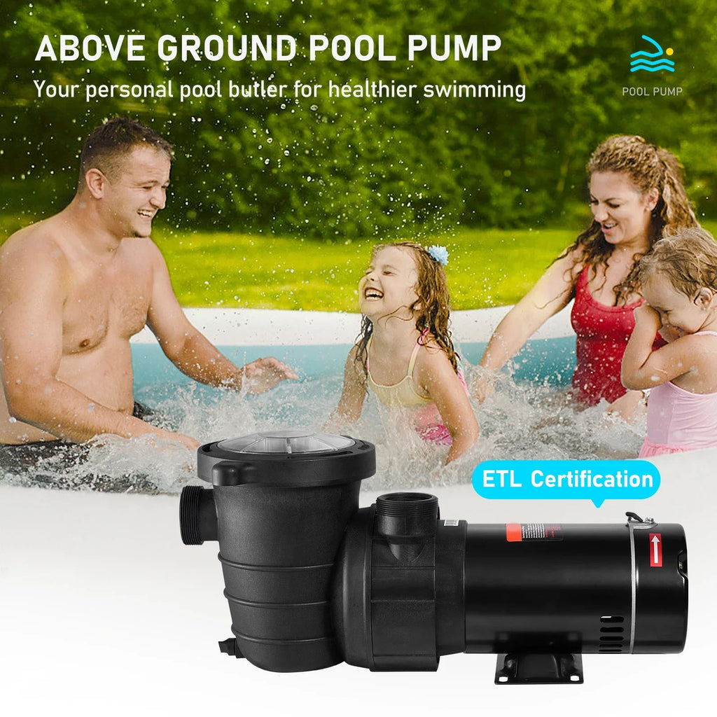 SKYSHALO Swimming Pool Pump, 1.5 115 V, 1100 W Single Speed Pump for In/ Above Ground Pool w/ Strainer Basket, 5280 GPH Max. Flow, Certification of ETL for Security