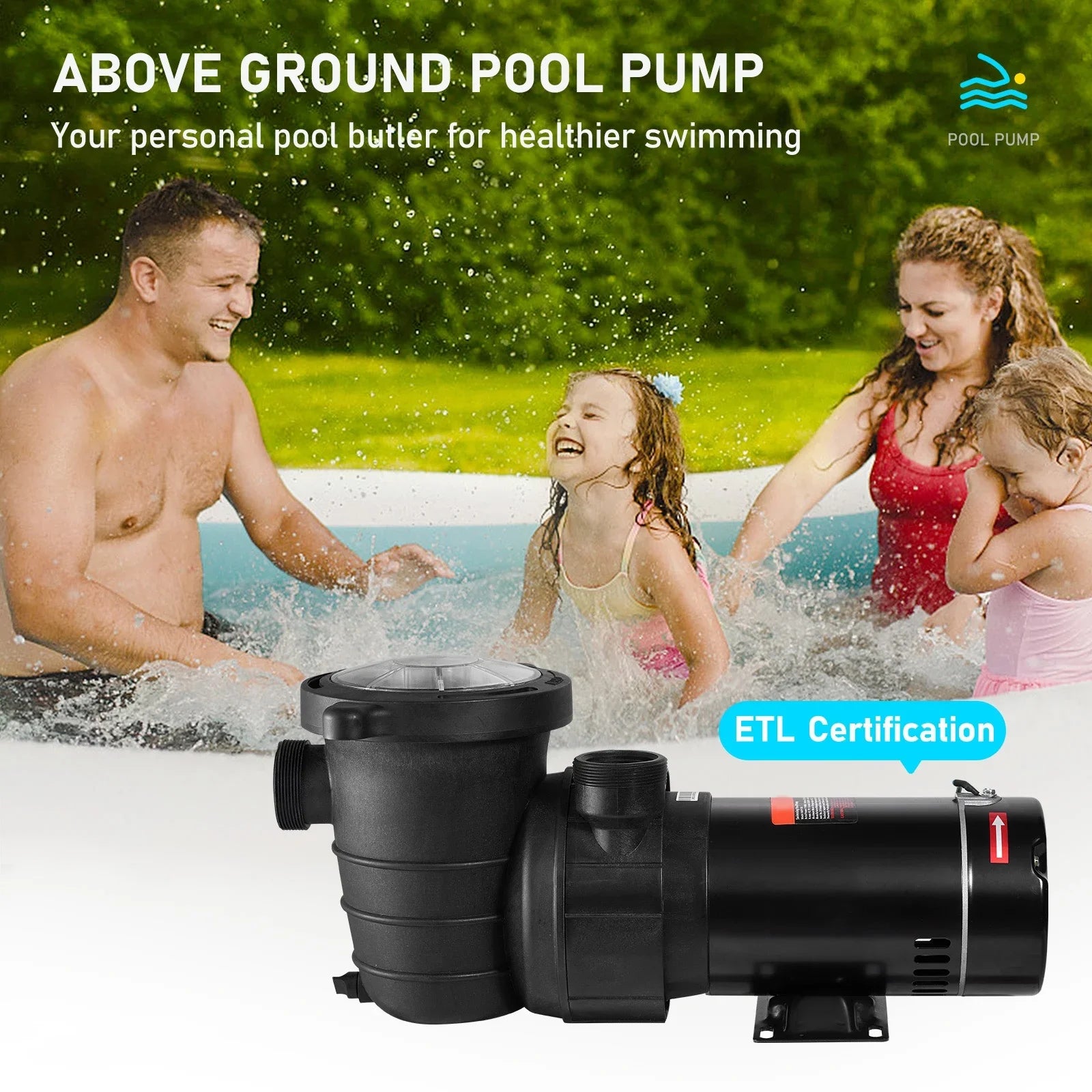 SKYSHALO Swimming Pool Pump, 1.5 115 V, 1100 W Single Speed Pump for In/ Above Ground Pool w/ Strainer Basket, 5280 GPH Max. Flow, Certification of ETL for Security