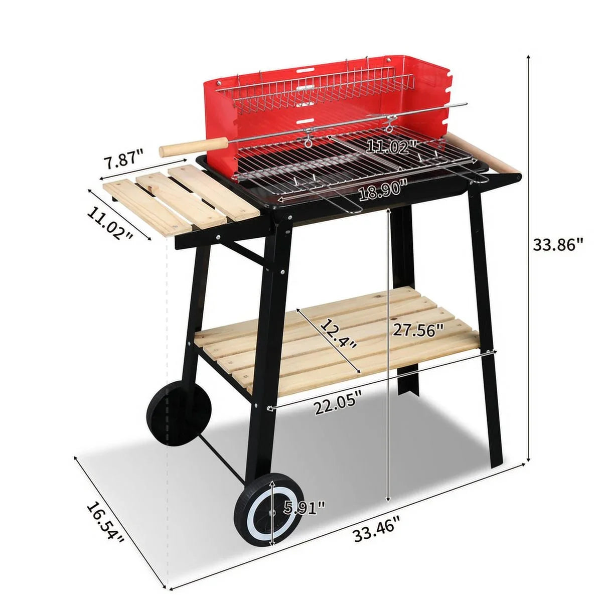 27 Inch Portable Charcoal Grill with Wheels for Outdoor Cooking Barbecue Camping BBQ Coal Grill Heavy Duty Square for Small Patio Backyard