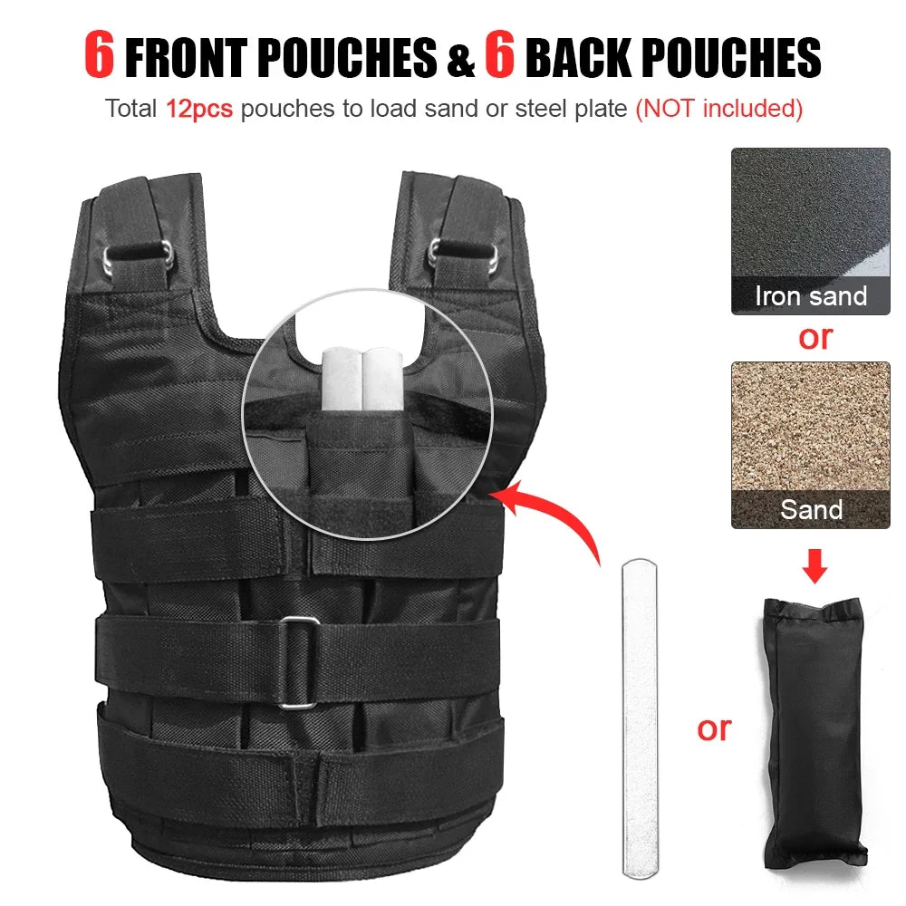 Adjustable Weighted Vest Weight Jacket Oxford Exercise Weight Loading Cloth Strength Training 50kg Max. Load (Empty)