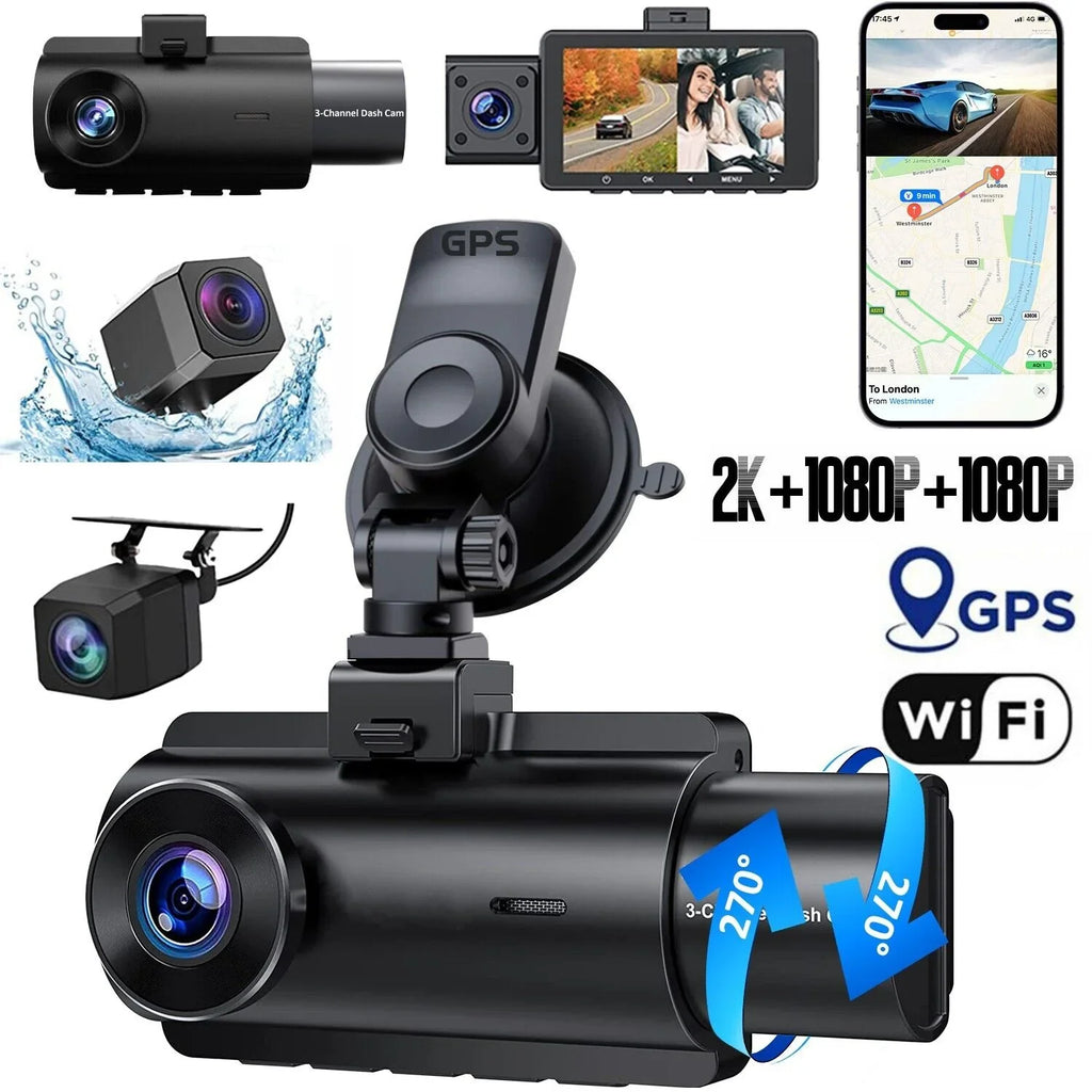 3 Lens Cars True 4K Dual Dash Camera Front & Rear WiFi&GPS Track Video Recorder
