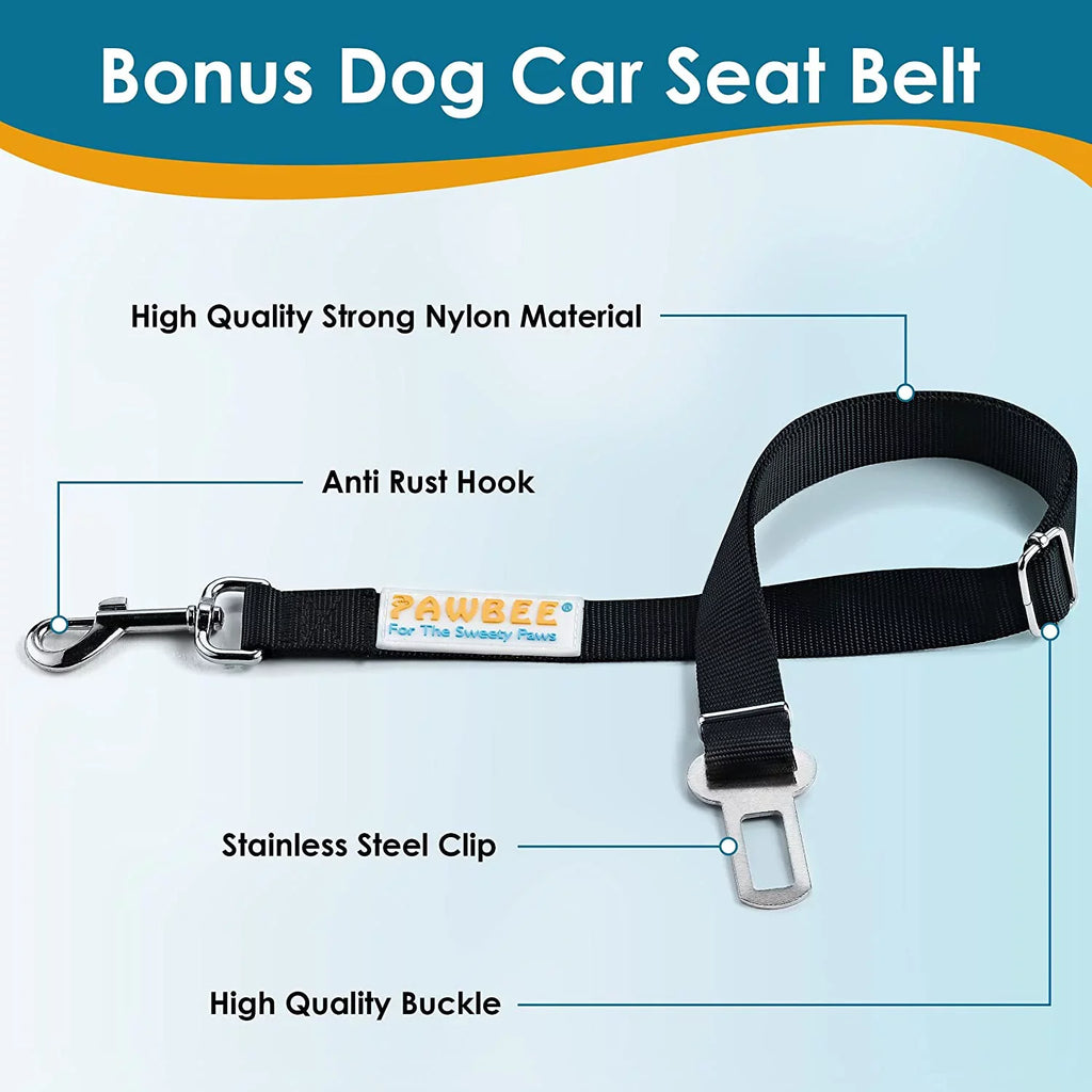 PAWBEE Dog Car Seat Cover – Nonslip & Scratchproof Dog Seat Covers for Cars – Liquid Car Seat Covers for Dogs with Bonus Car Seat Belt – SUV, Trucks & Car Hammock for Dogs with Front Mesh Window
