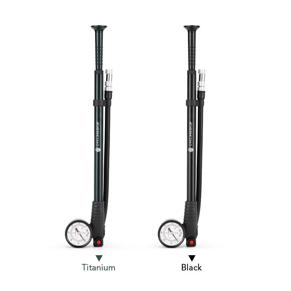 CYCLINGBOX Mountain Road Bike Pump 300PSI High Pressure with Gauge Presta Schrader Valve for Front Fork Rear Suspension Air Shocks