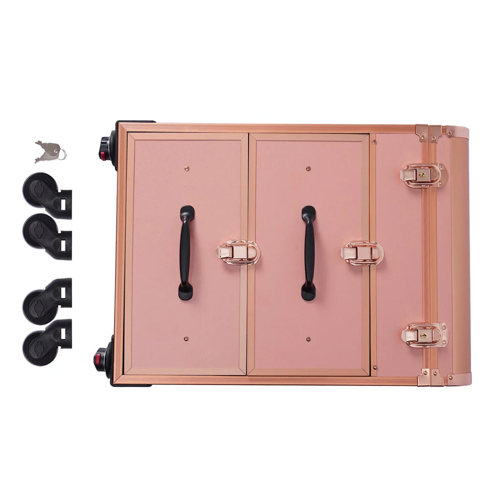 Rolling Makeup Case Aluminum Salon Cosmetic Train Trolley 4 Wheeled Organizer