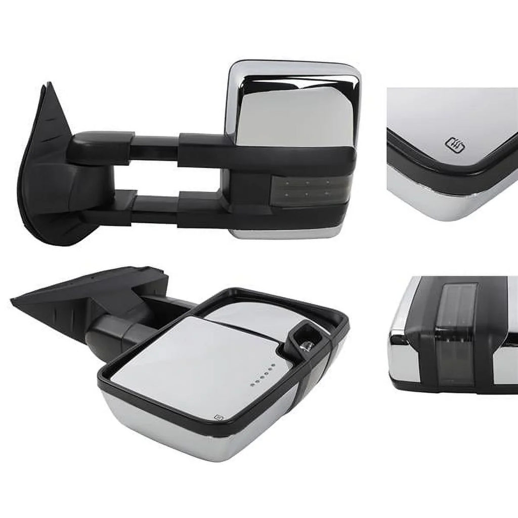 Power Heated Chrome Towing Mirrors for 07-13 Chevy Tahoe LED Signal & Backup Lamp