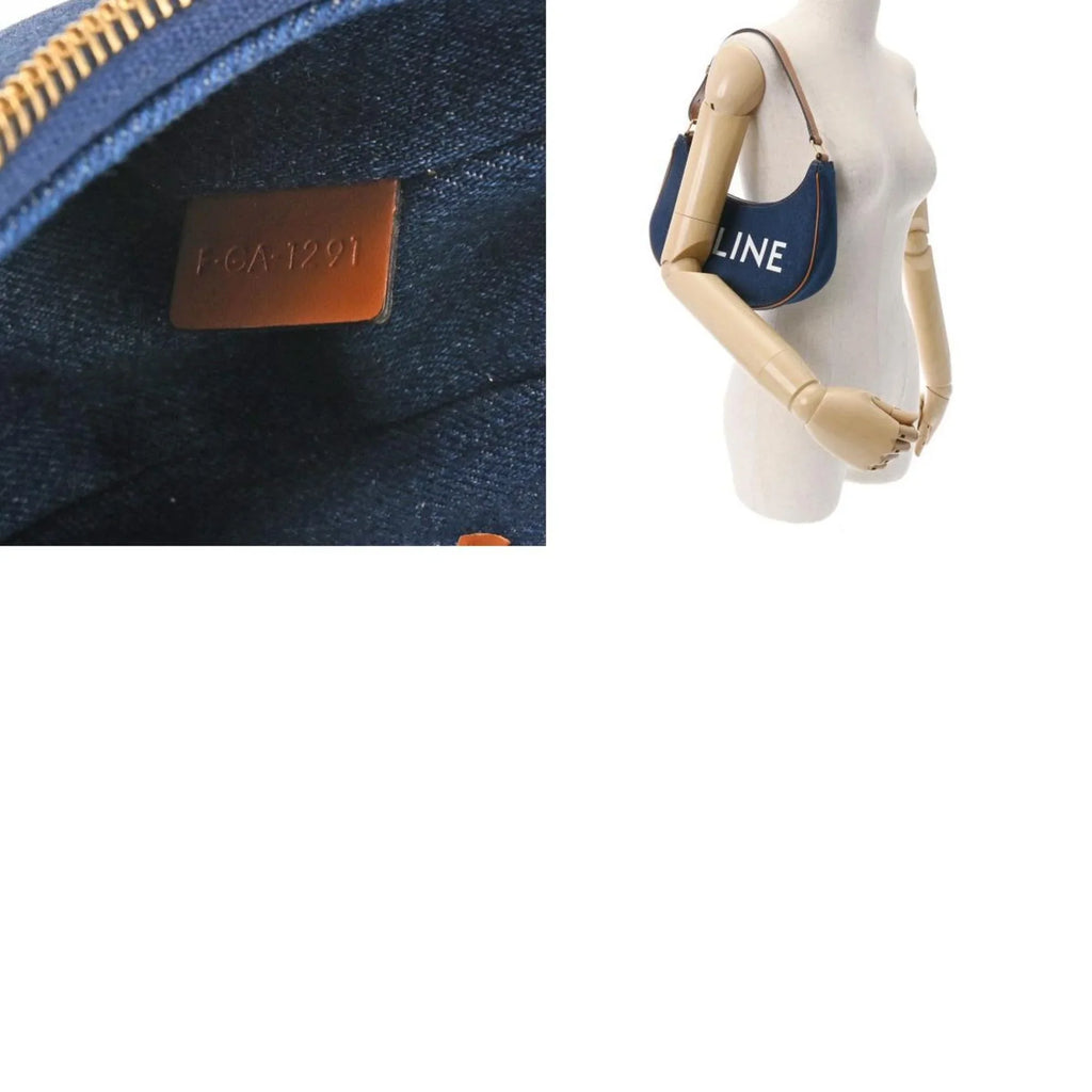 Pre-Owned CELINE Ava Blue 193952DKA Women's Denim Leather Handbag (Like New)