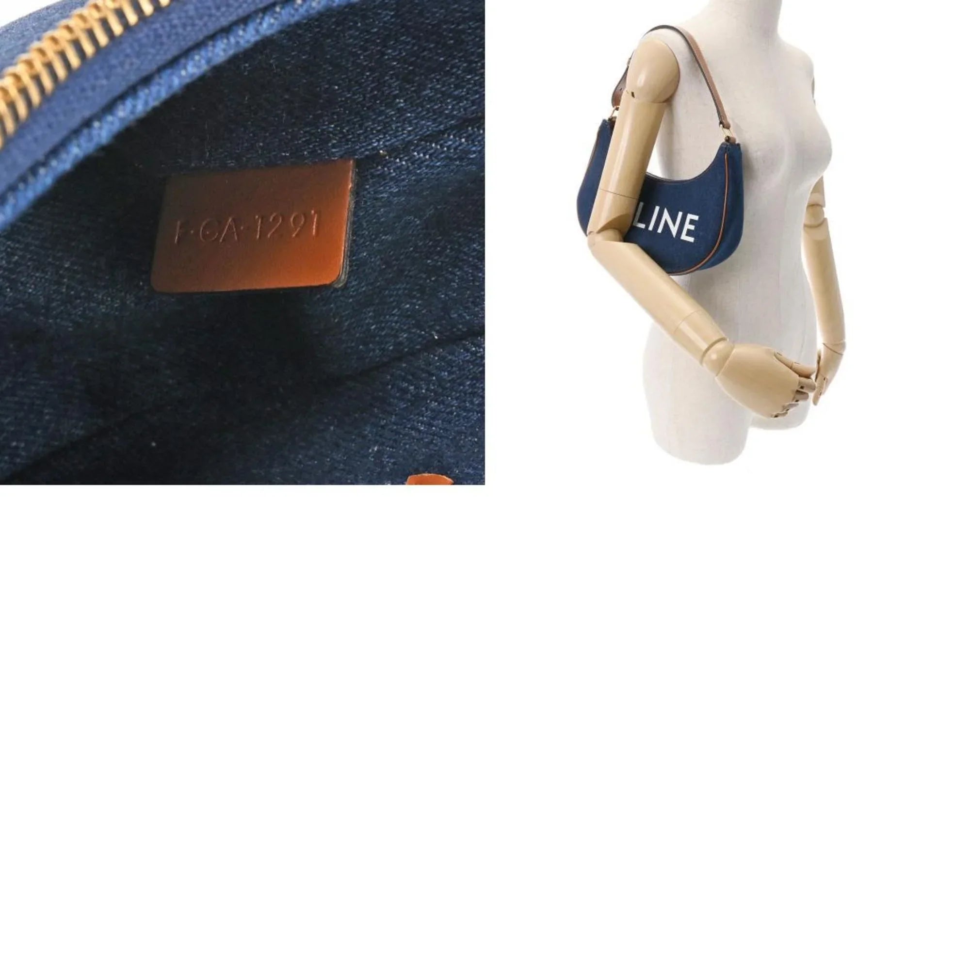 Pre-Owned CELINE Ava Blue 193952DKA Women's Denim Leather Handbag (Like New)