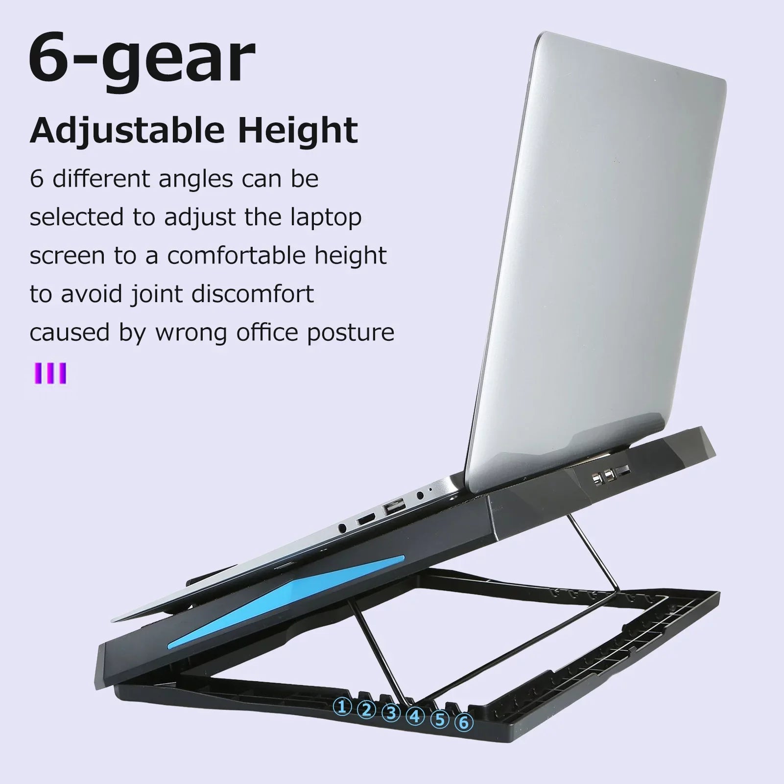 Andoer Low Noise Portable computer Cooler Stand, 6 Fans for Efficient Heat Dissipation and Comfortable Viewing Angle