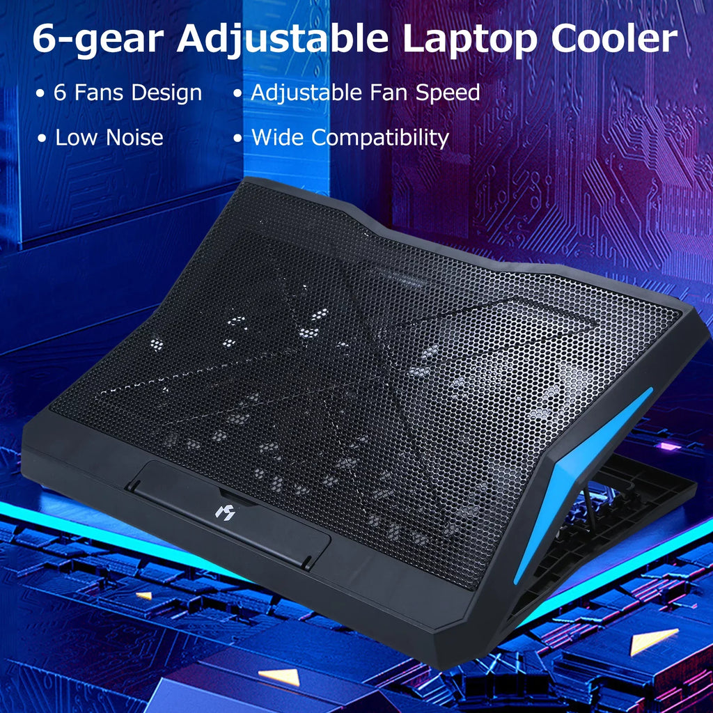 Andoer Low Noise Portable computer Cooler Stand, 6 Fans for Efficient Heat Dissipation and Comfortable Viewing Angle