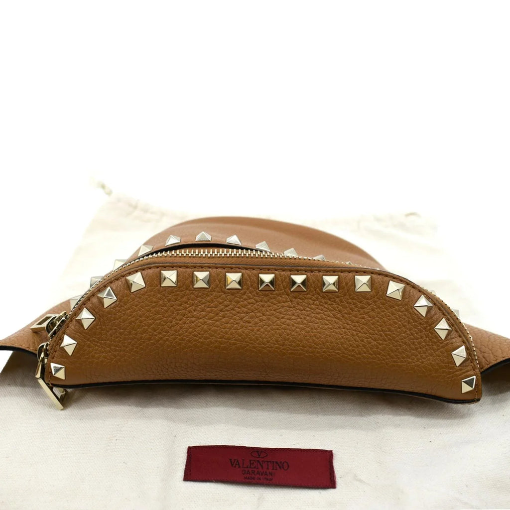 Pre-Loved VALENTINO Spike Leather Belt Bag Camel