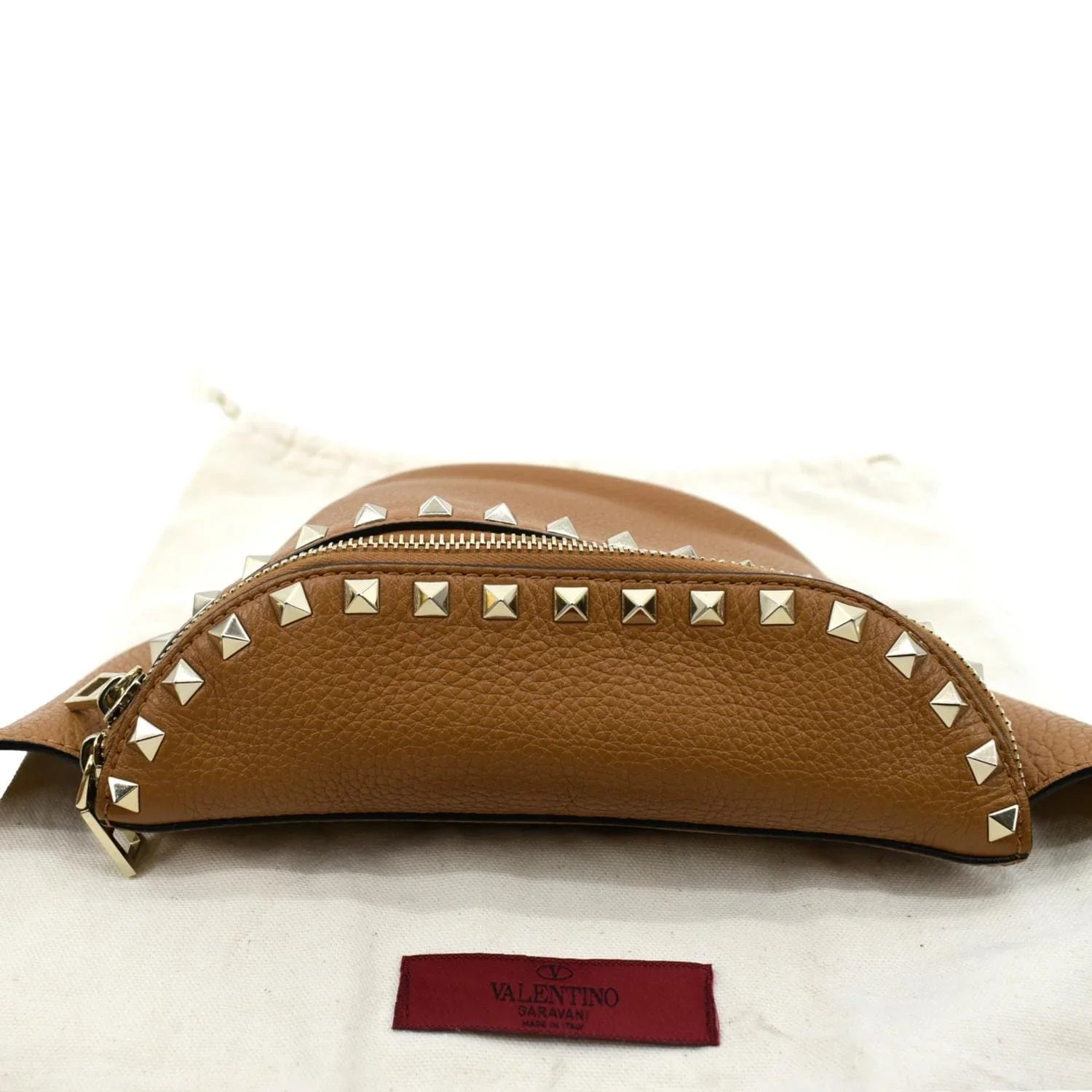 Pre-Loved VALENTINO Spike Leather Belt Bag Camel